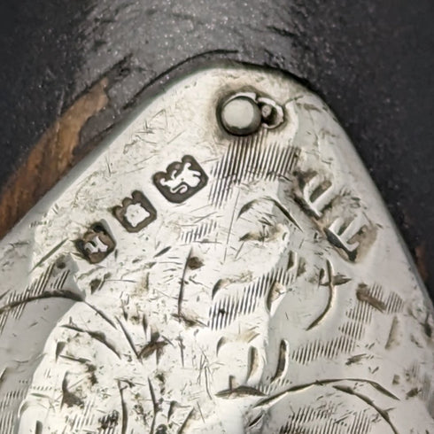 1923 British antique gentleman's cane black shaft pure silver decorative handle 93cm